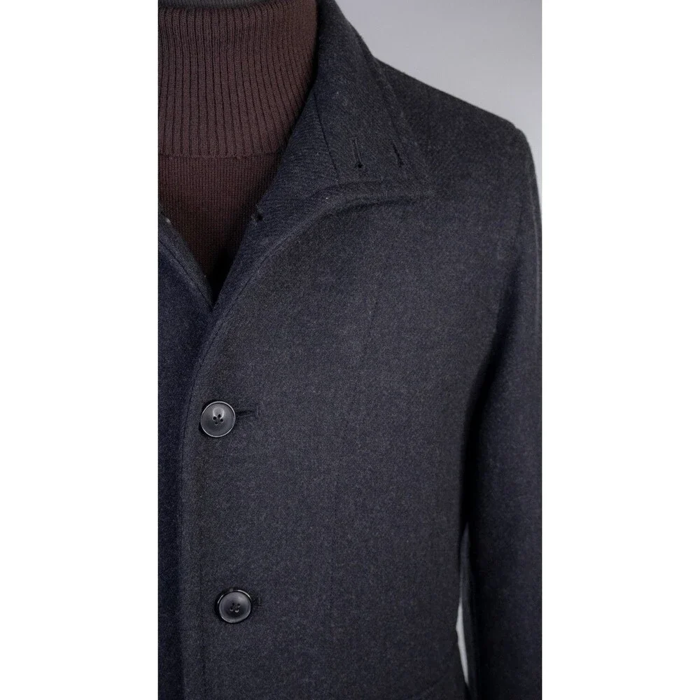Banana Republic Coat PeaCoat Mens L Large Charcoal Gray Mario Bellucci Wool